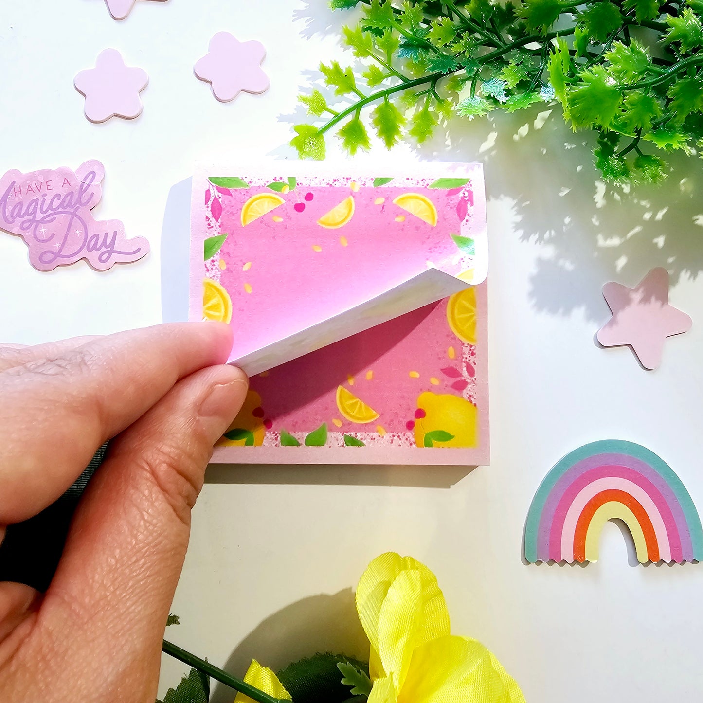 Lemon pink sticky note