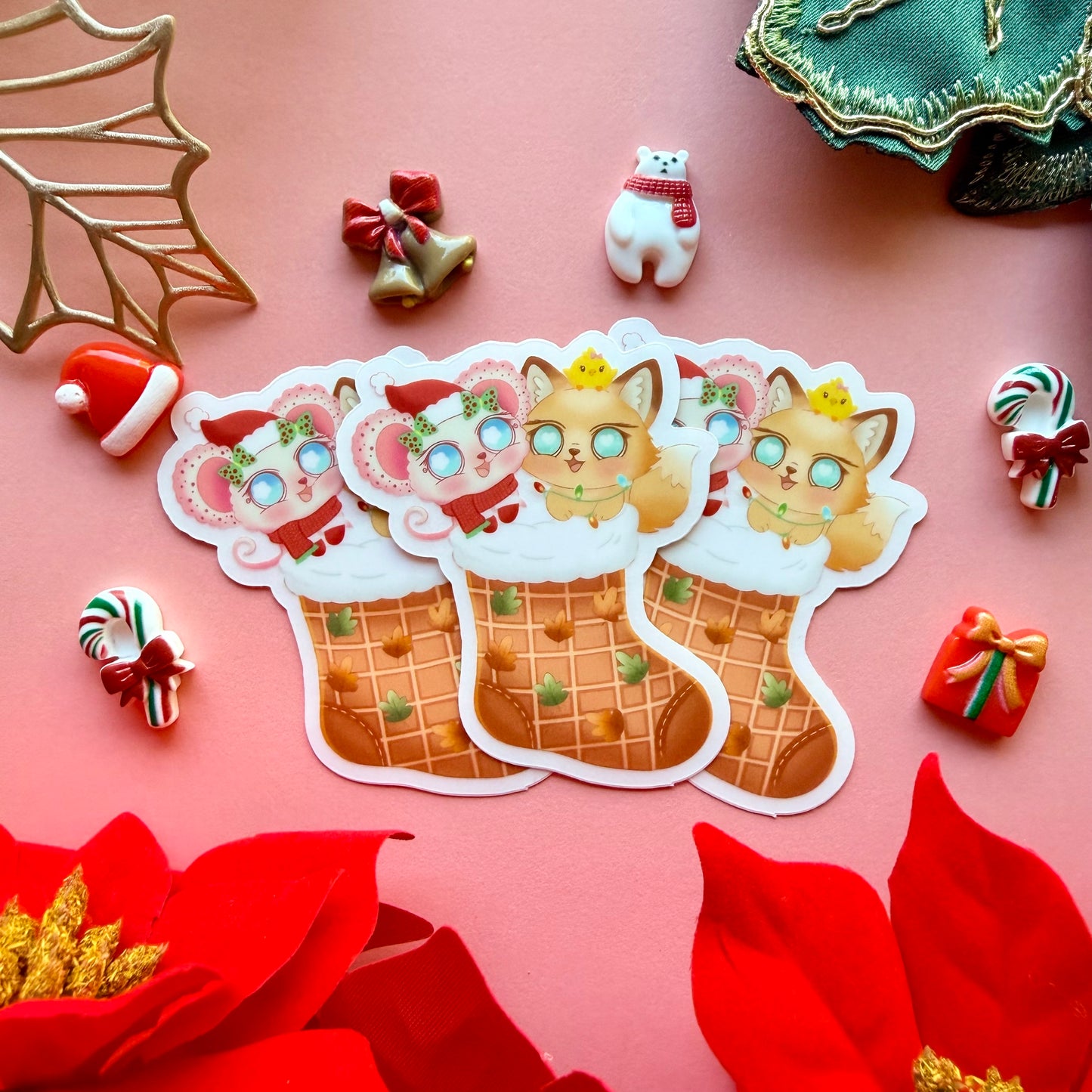 COTTON PUFF AND GINGER CHRISTMAS STOCKING STICKER