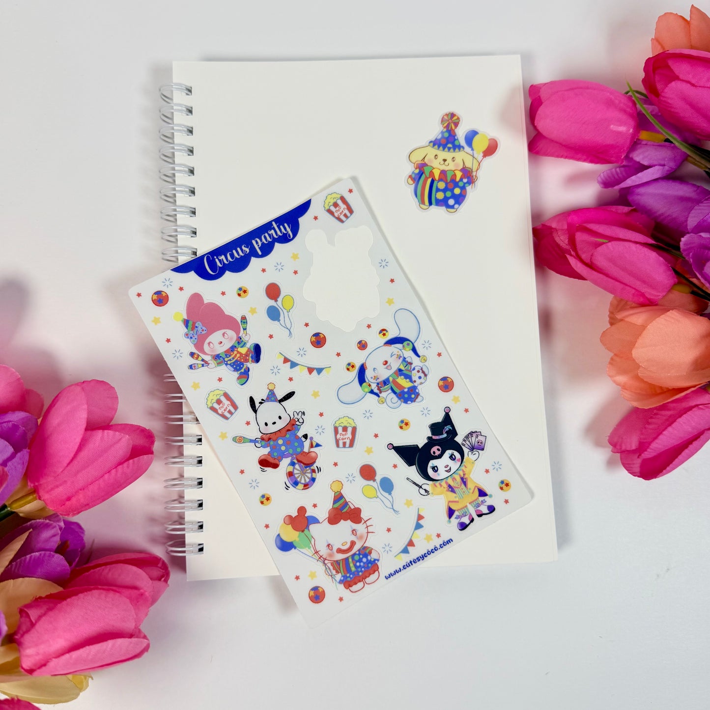Circus Party Waterproof Sticker Sheet | Cute Kawaii Circus Vinyl Stickers