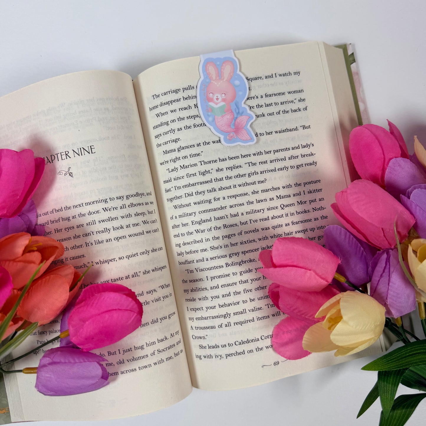 Pink Mermaid Bunny Magnetic Bookmark | Cute Kawaii Book Lover Bookmark | Magical Ocean Pals Collection