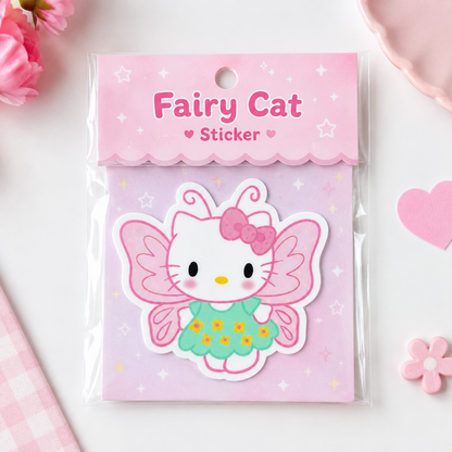 HK Fairy Sticker – Pink Kawaii Butterfly Cat Vinyl Sticker