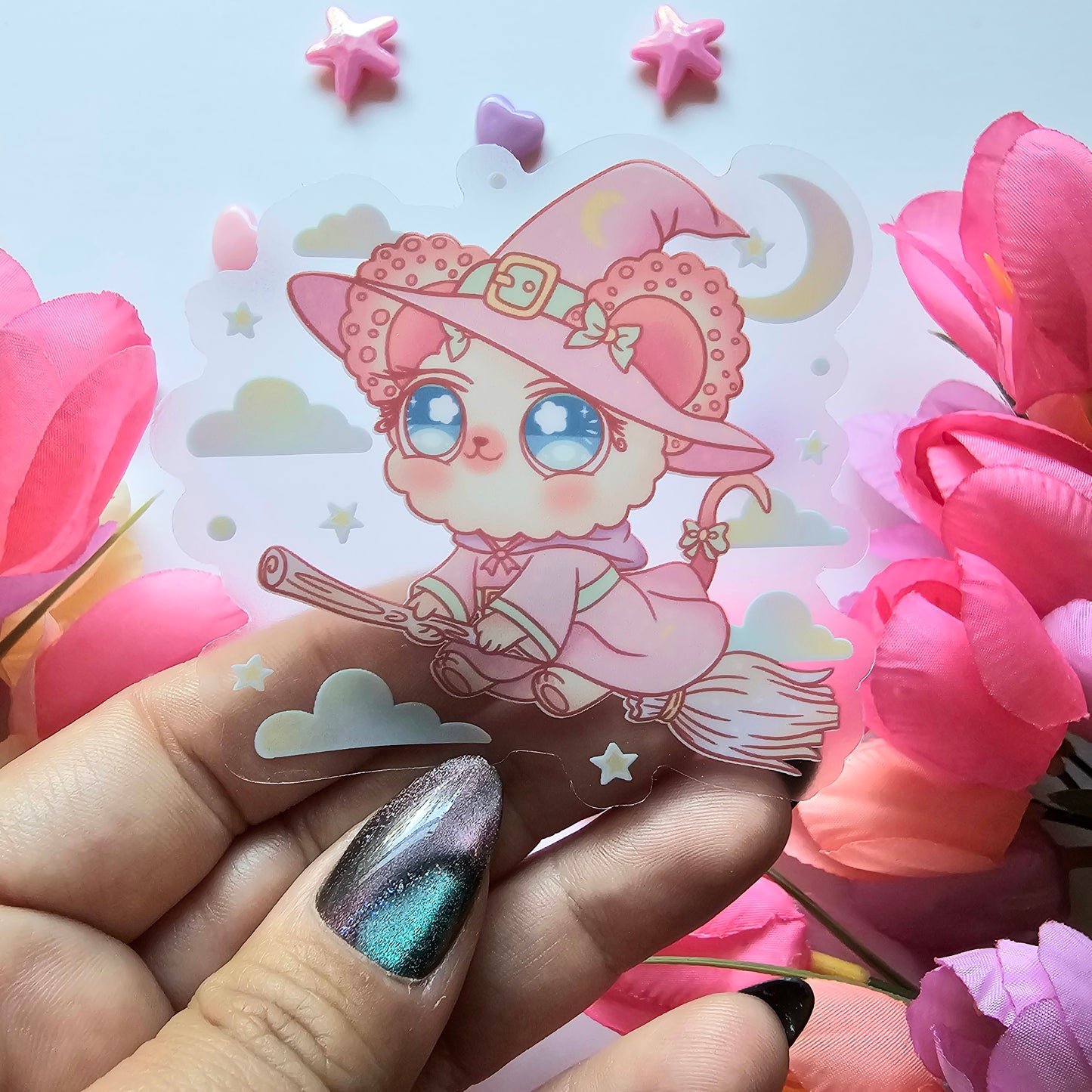 COTTON PUFF WITCH STICKER