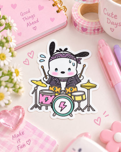 Pocha Drummer Kawaii Rock Sticker