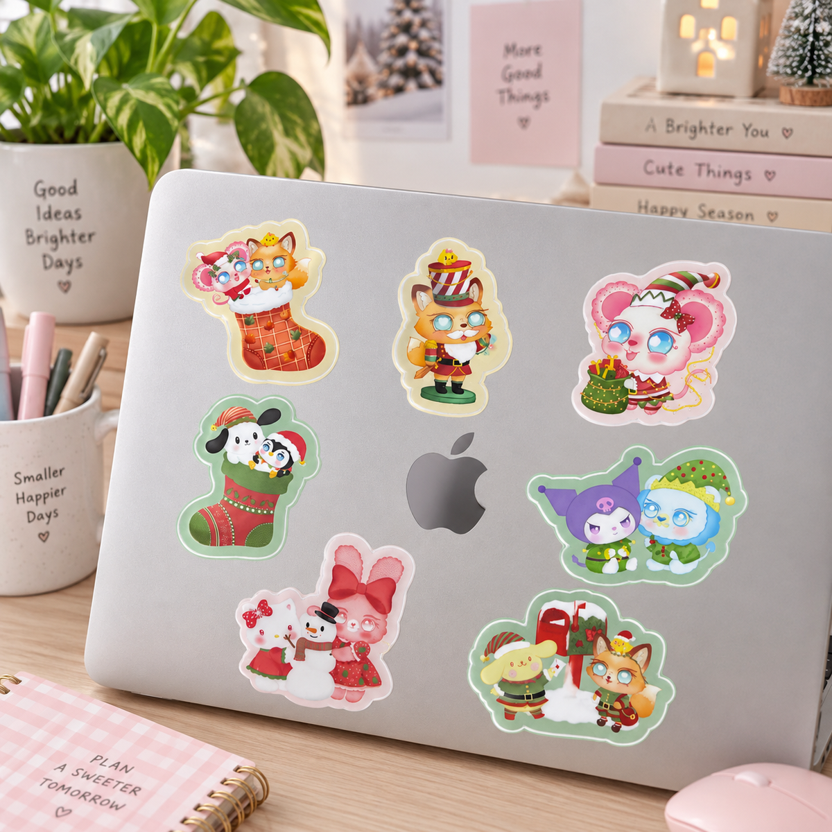 Christmas Friends Waterproof Sticker Sheet | Cute Holiday Vinyl Stickers | Festive Kawaii Planner Stickers