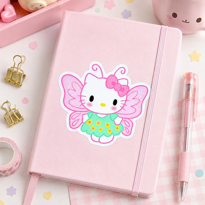 HK Fairy Sticker – Pink Kawaii Butterfly Cat Vinyl Sticker