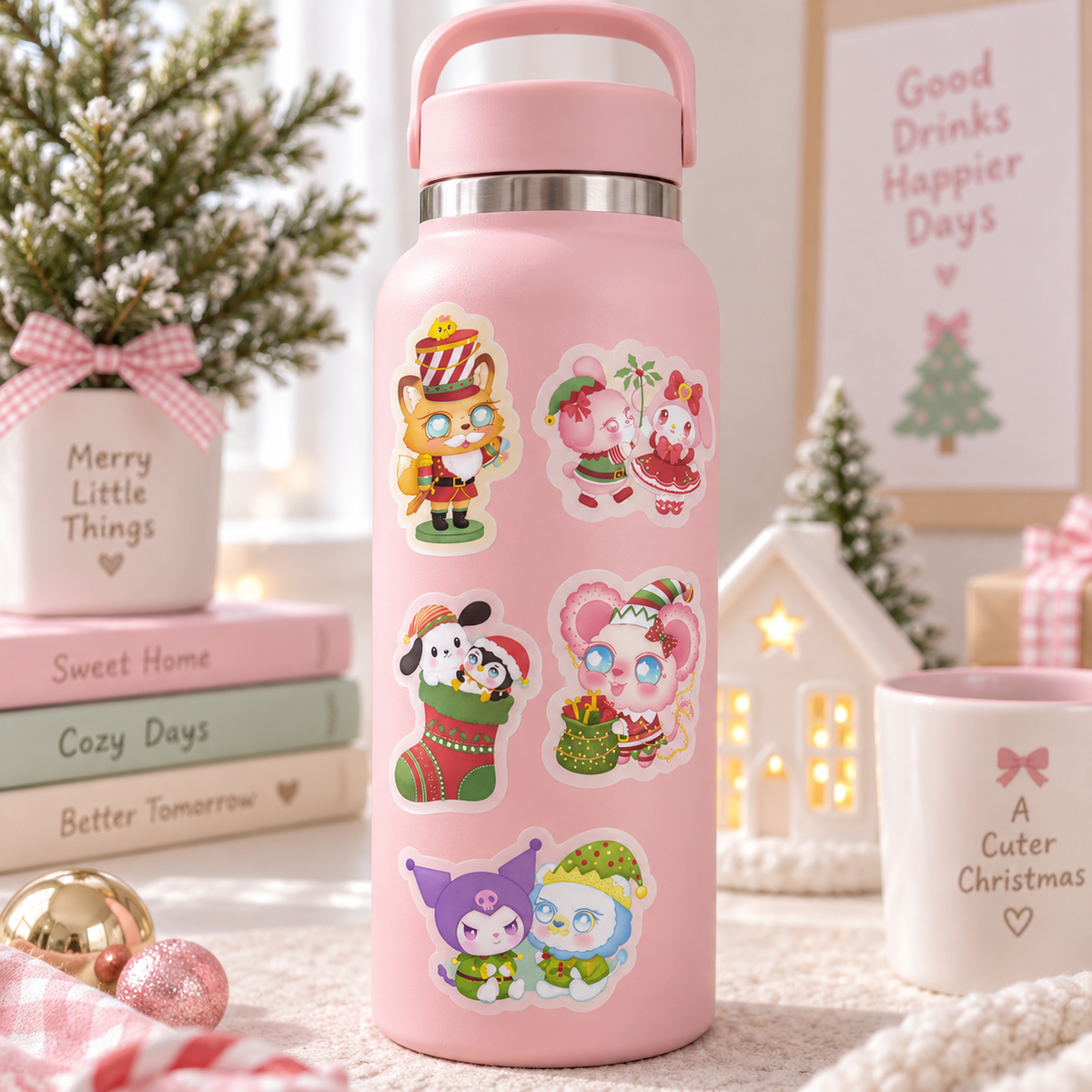 Christmas Friends Waterproof Sticker Sheet | Cute Holiday Vinyl Stickers | Festive Kawaii Planner Stickers