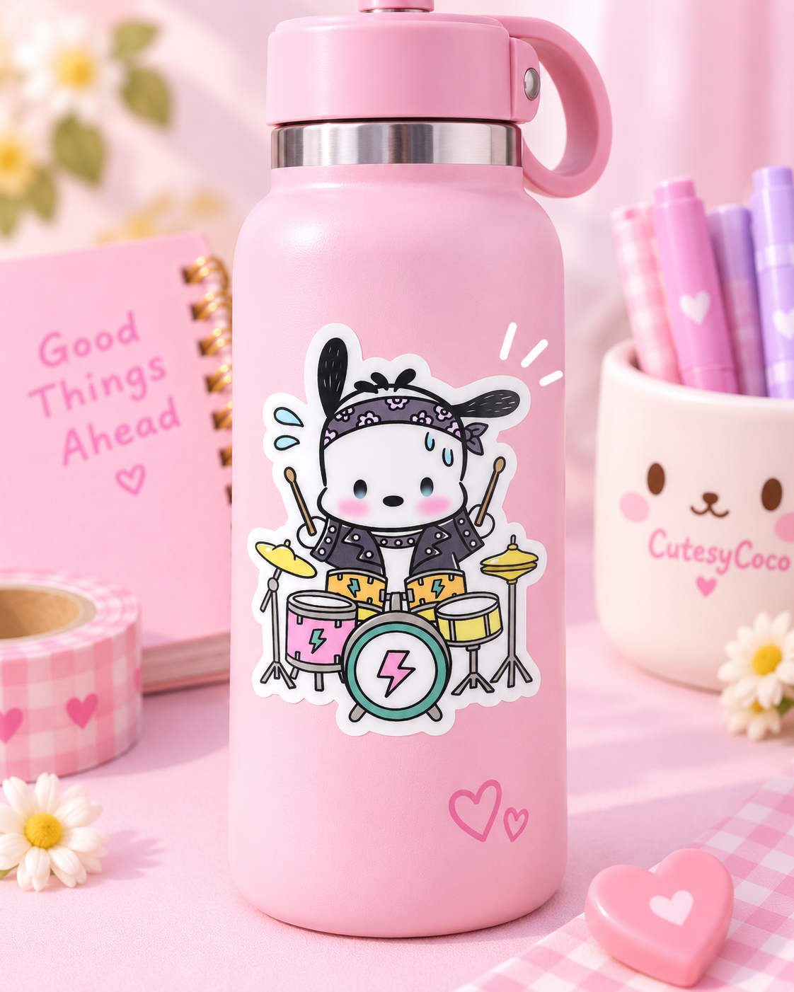 Pocha Drummer Kawaii Rock Sticker