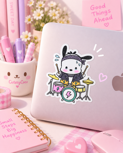 Pocha Drummer Kawaii Rock Sticker