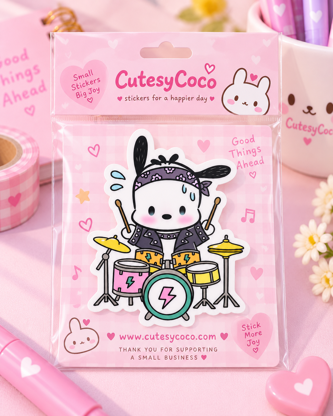 Pocha Drummer Kawaii Rock Sticker