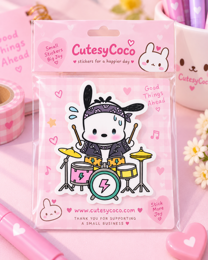 Pocha Drummer Kawaii Rock Sticker