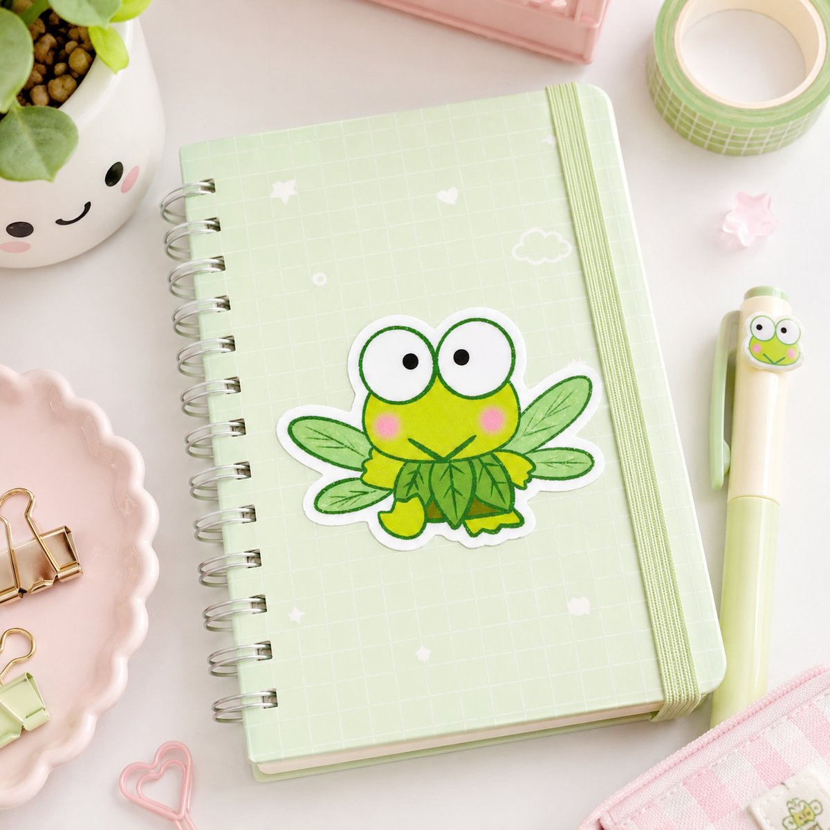 Cute Green Frog Fairy Sticker – Kawaii Waterproof Vinyl Sticker