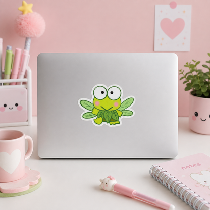 Cute Green Frog Fairy Sticker – Kawaii Waterproof Vinyl Sticker