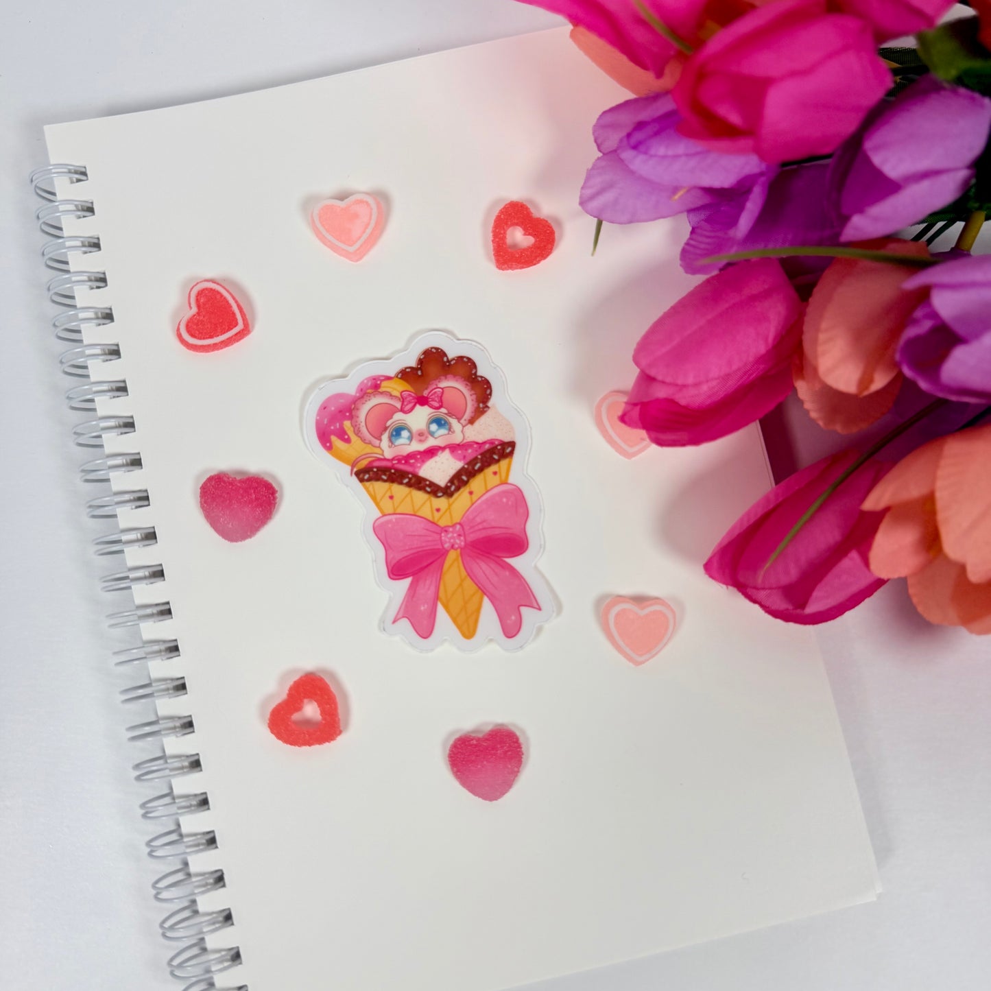 Kawaii Ice Cream Mouse Vinyl Sticker – Cute Pink Pastel Dessert Decal