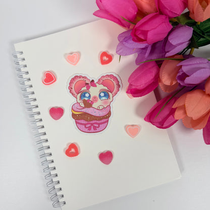 Kawaii Cupcake Mouse Vinyl Sticker – Cute Pink Dessert Animal Waterproof Decal for Laptop, Water Bottle & Planner