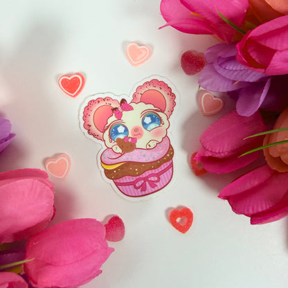 Kawaii Cupcake Mouse Vinyl Sticker – Cute Pink Dessert Animal Waterproof Decal for Laptop, Water Bottle & Planner