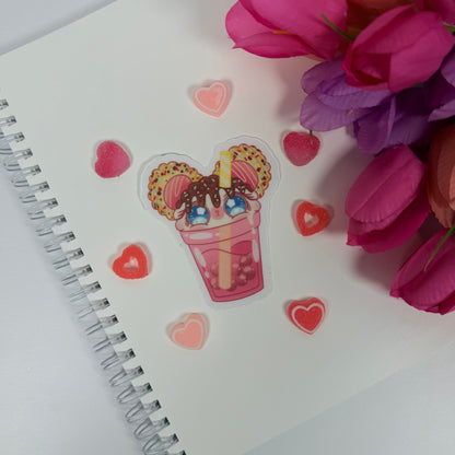 Kawaii Pink Boba Mouse Vinyl Sticker – Cute Waterproof Bubble Tea Dessert Decal