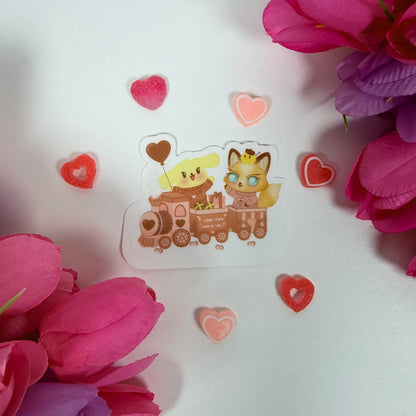 Kawaii Valentine Love Train Vinyl Sticker – Cute Pastel Fox & Puppy Waterproof Decal