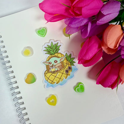 Kawaii Pineapple Baby yoda  Grogu Boba Vinyl Sticker – Cute Tropical Waterproof Pastel Decal