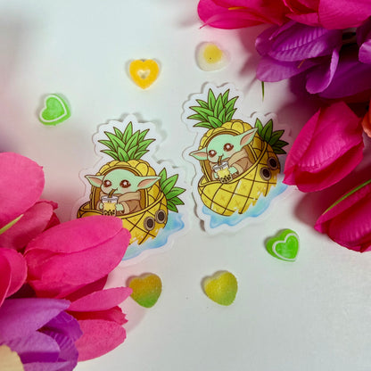 Kawaii Pineapple Baby yoda  Grogu Boba Vinyl Sticker – Cute Tropical Waterproof Pastel Decal