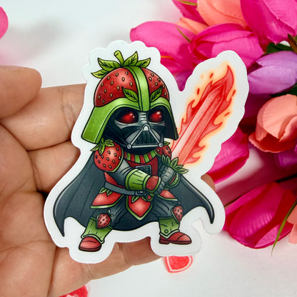 Strawberry Darth Vader Space Warrior Vinyl Sticker – Funny Sci-Fi Waterproof Laptop Decal
