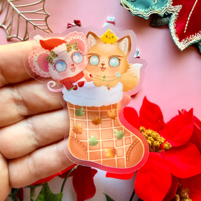 COTTON PUFF AND GINGER CHRISTMAS STOCKING STICKER