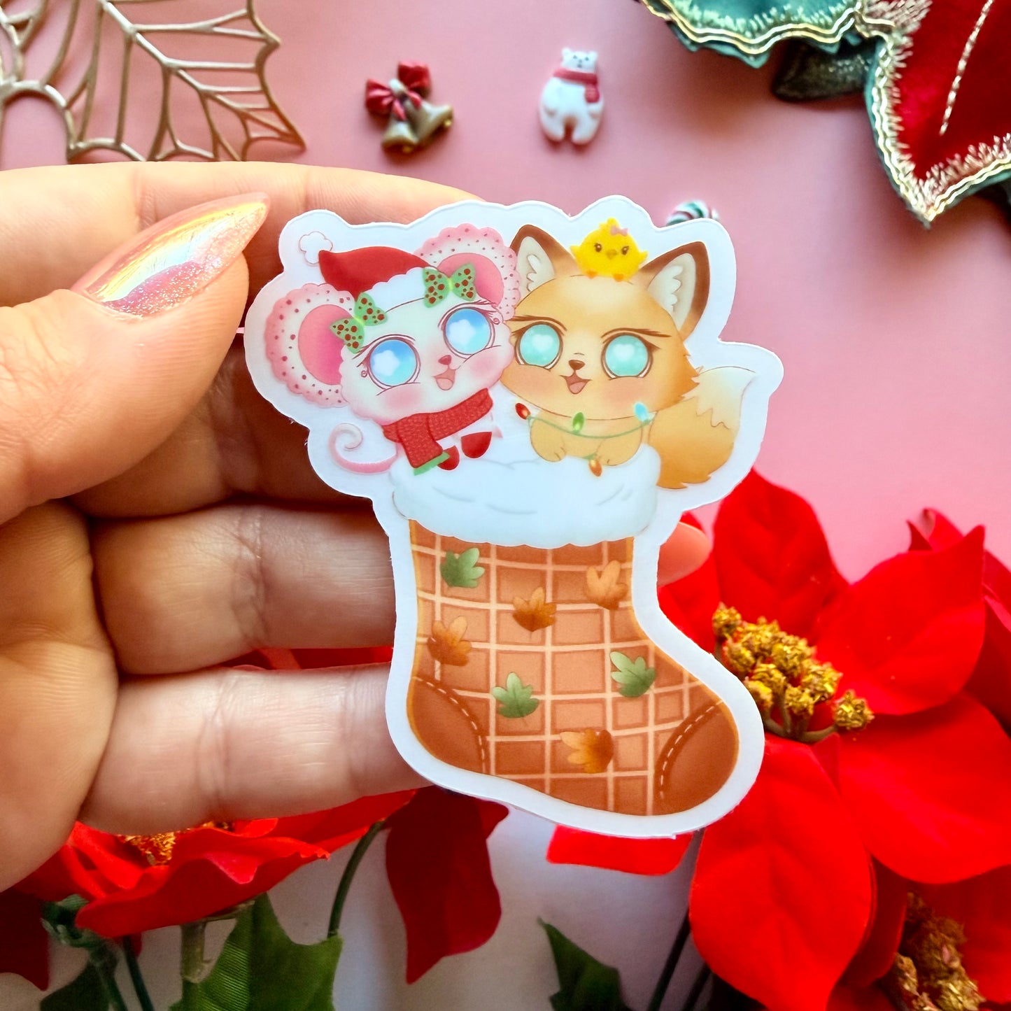 COTTON PUFF AND GINGER CHRISTMAS STOCKING STICKER