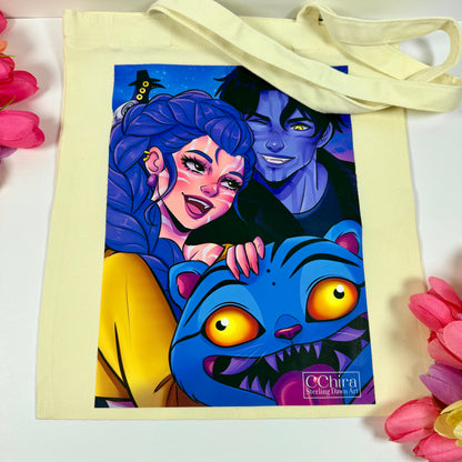 K-Pop Demon Hunters Inspired Cat Canvas Tote Bag | Cute Blue Cat Reusable Book Bag | Fan-Inspired Cotton Tote