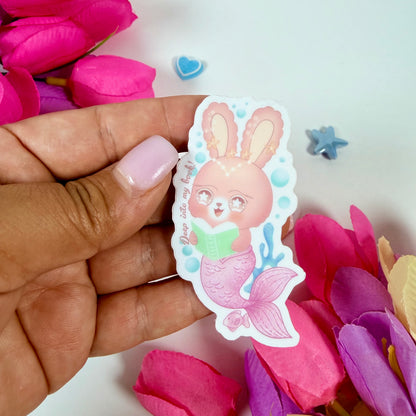 Mermaid Bunny Reading Waterproof Vinyl Sticker | Cute Kawaii Ocean Die Cut Sticker | Book Lover Sticker by CutesyCoco