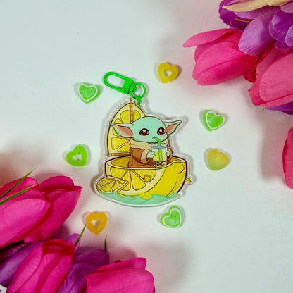Cute Space baby yoda Creature Lemon Boat Acrylic Keychain | Bubble Tea Double-Sided Charm