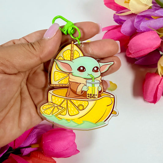 Cute Space baby yoda Creature Lemon Boat Acrylic Keychain | Bubble Tea Double-Sided Charm