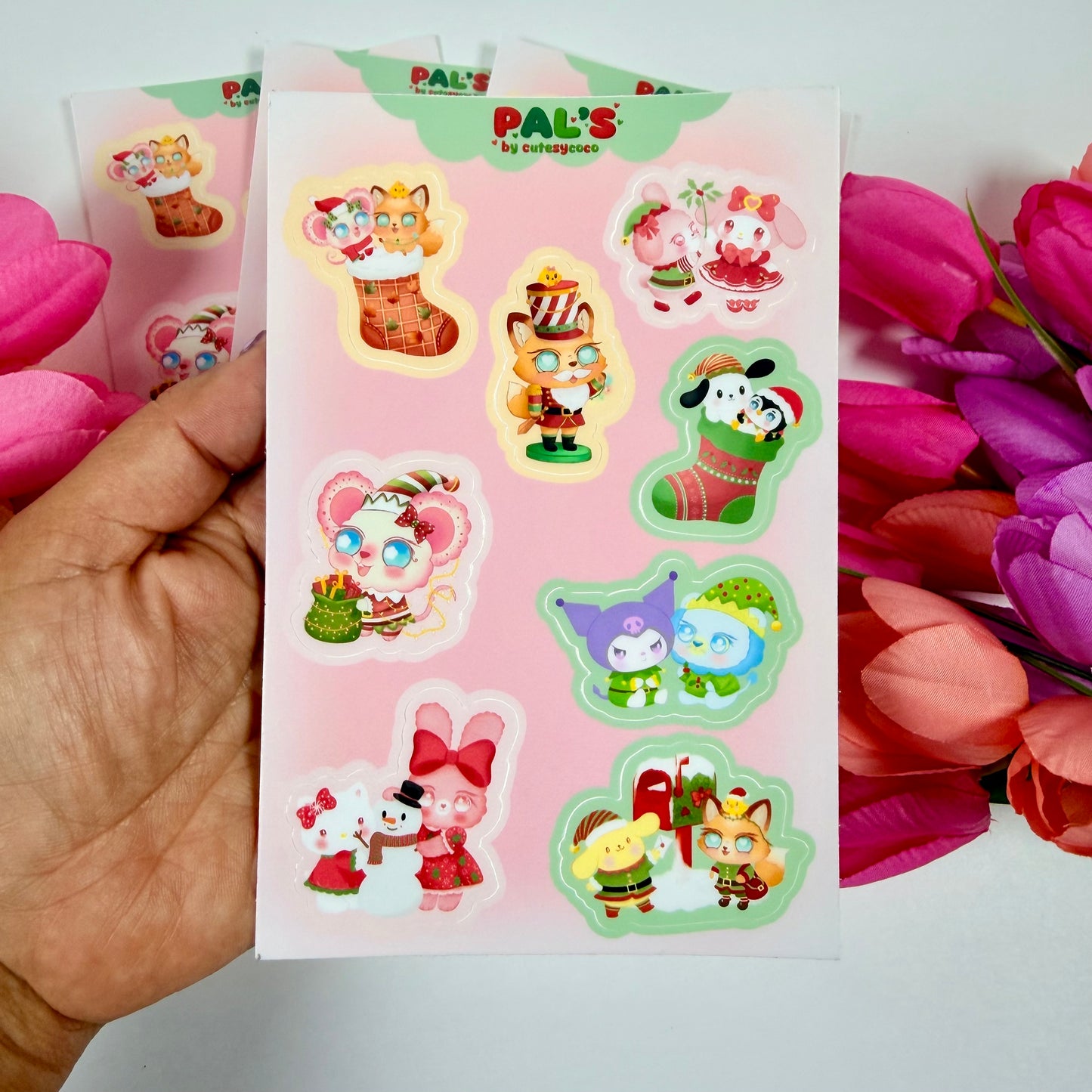 Christmas Friends Waterproof Sticker Sheet | Cute Holiday Vinyl Stickers | Festive Kawaii Planner Stickers