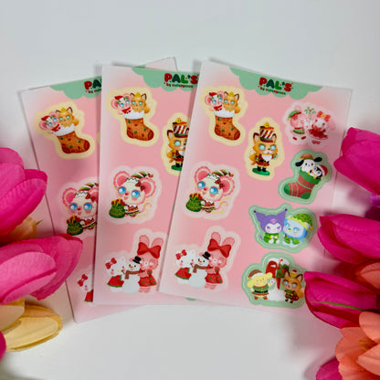 Christmas Friends Waterproof Sticker Sheet | Cute Holiday Vinyl Stickers | Festive Kawaii Planner Stickers