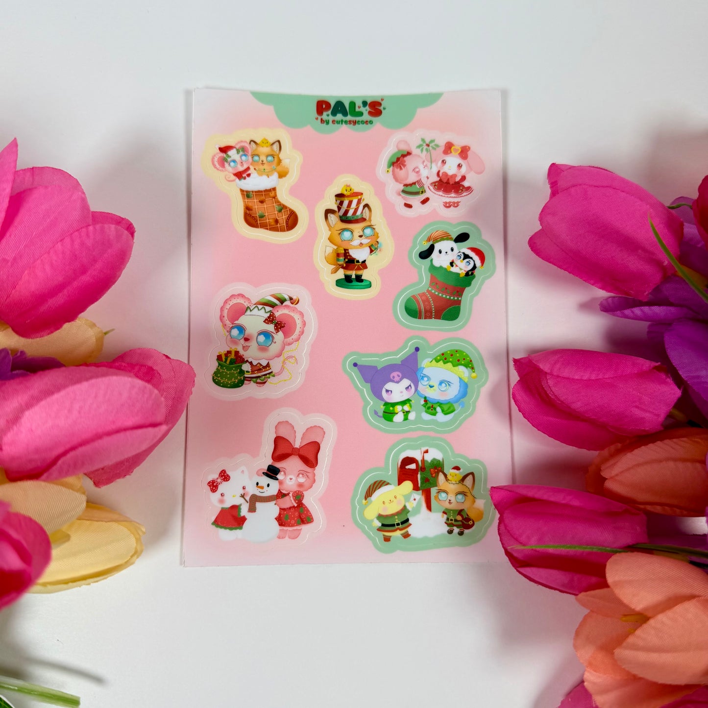 Christmas Friends Waterproof Sticker Sheet | Cute Holiday Vinyl Stickers | Festive Kawaii Planner Stickers