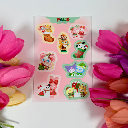 Christmas Friends Waterproof Sticker Sheet | Cute Holiday Vinyl Stickers | Festive Kawaii Planner Stickers