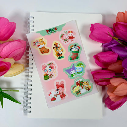Christmas Friends Waterproof Sticker Sheet | Cute Holiday Vinyl Stickers | Festive Kawaii Planner Stickers
