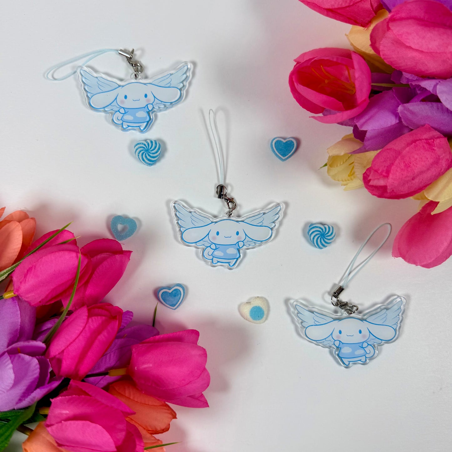 Cute Angel Puppy Acrylic Keychain | Kawaii Blue Puppy Phone Charm | Cute Bag Charm | Pastel Animal Keychain | Gift for Kawaii Lovers