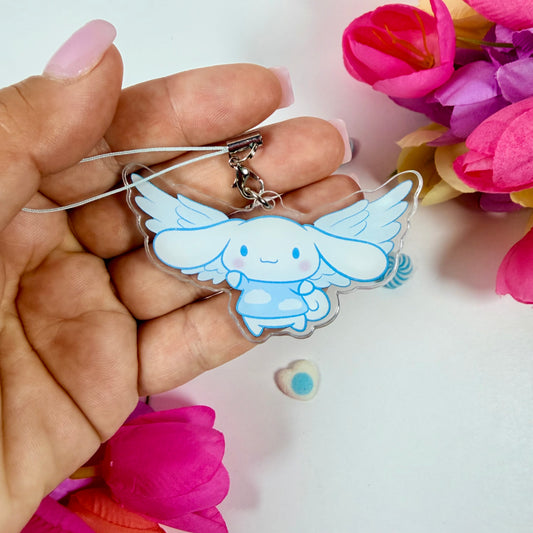 Cute Angel Puppy Acrylic Keychain | Kawaii Blue Puppy Phone Charm | Cute Bag Charm | Pastel Animal Keychain | Gift for Kawaii Lovers