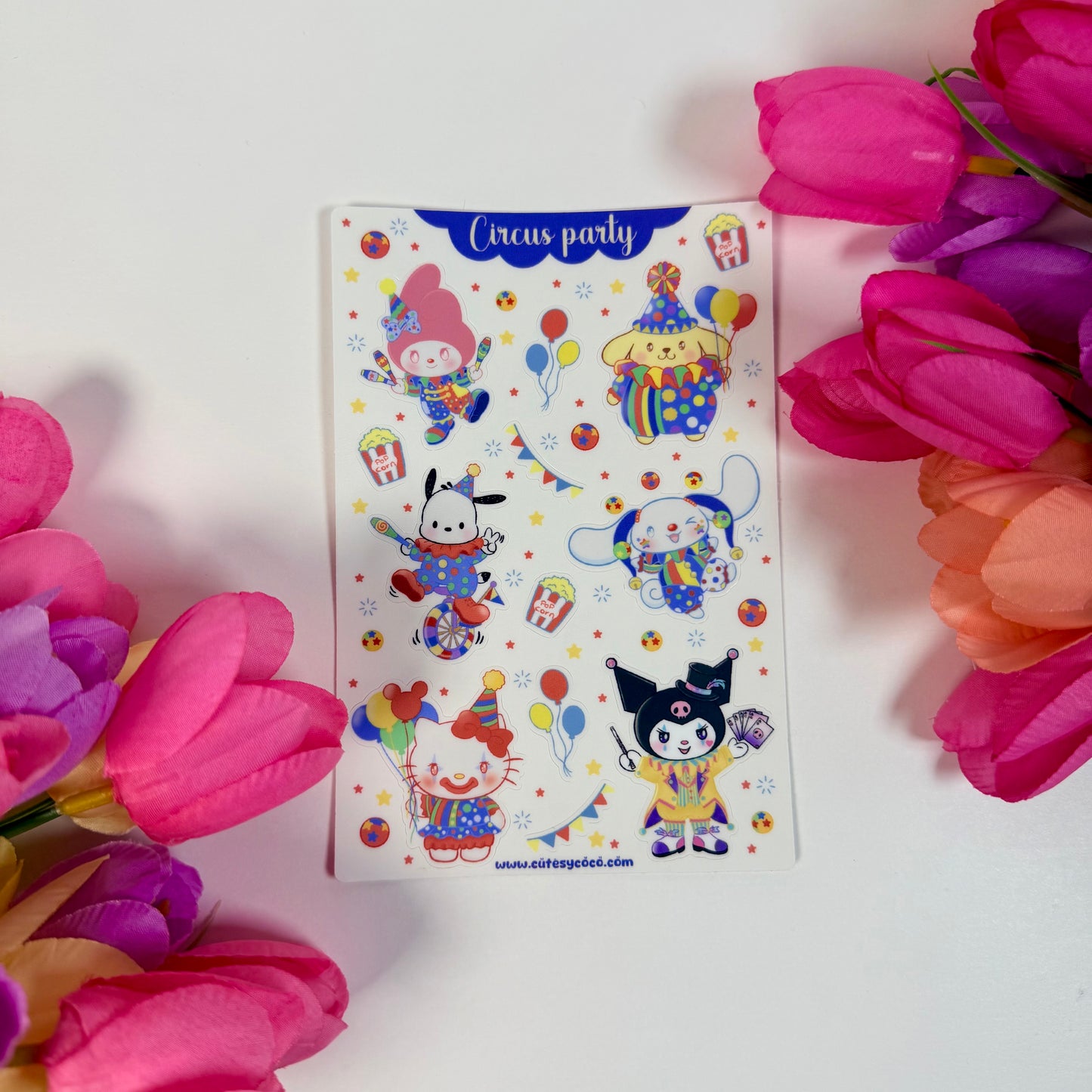 Circus Party Waterproof Sticker Sheet | Cute Kawaii Circus Vinyl Stickers
