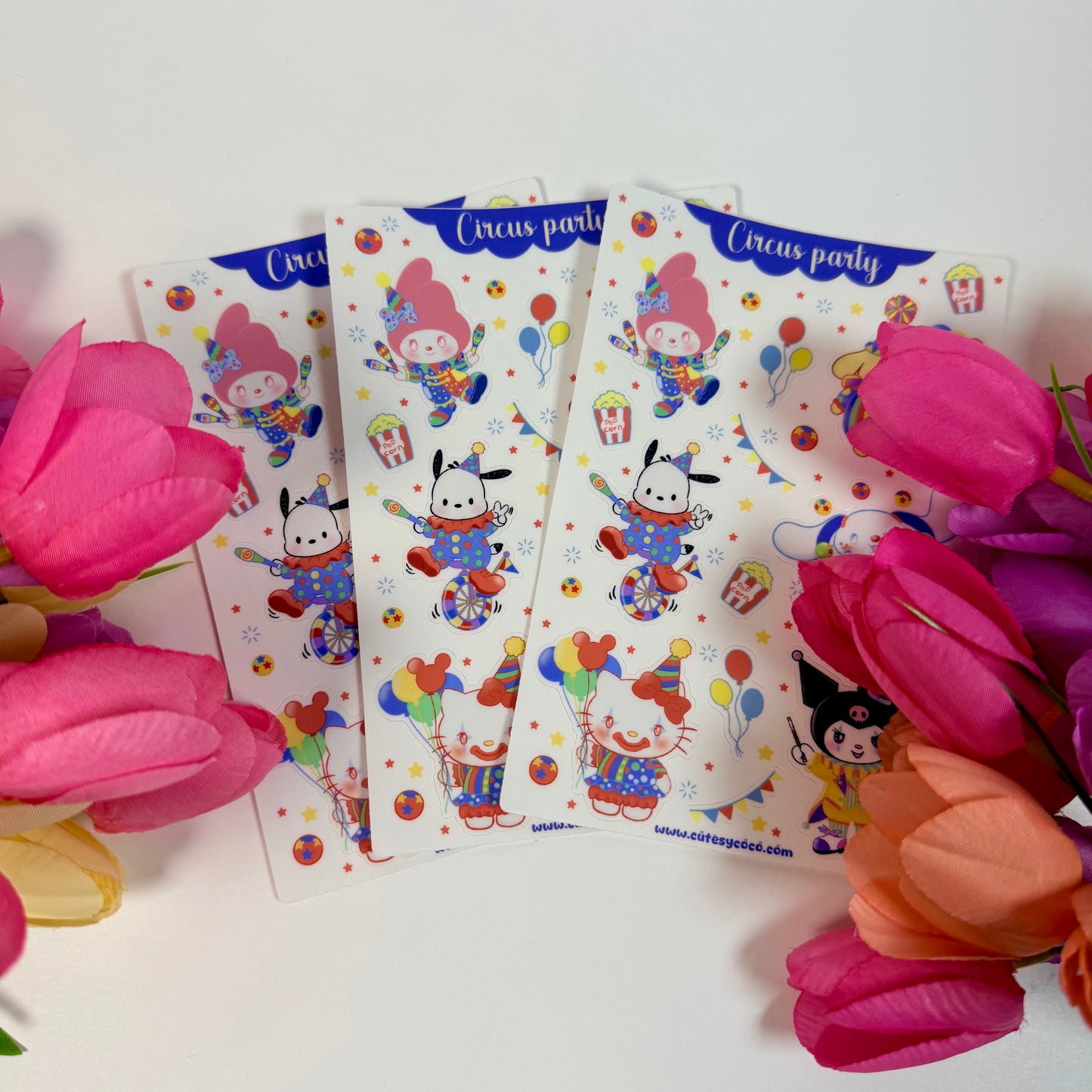 Circus Party Waterproof Sticker Sheet | Cute Kawaii Circus Vinyl Stickers