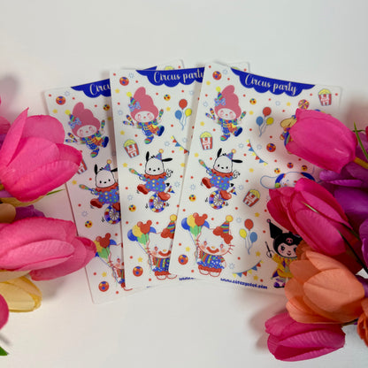 Circus Party Waterproof Sticker Sheet | Cute Kawaii Circus Vinyl Stickers
