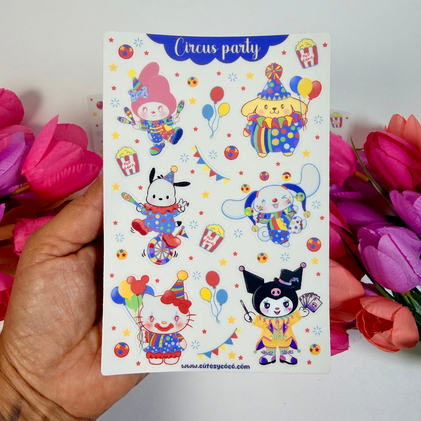Circus Party Waterproof Sticker Sheet | Cute Kawaii Circus Vinyl Stickers