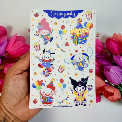 Circus Party Waterproof Sticker Sheet | Cute Kawaii Circus Vinyl Stickers