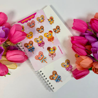 Cotton Puff Kawaii Dessert Waterproof Sticker Sheet | Cute Sweet Treat Vinyl Stickers