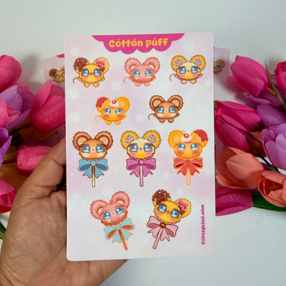 Cotton Puff Kawaii Dessert Waterproof Sticker Sheet | Cute Sweet Treat Vinyl Stickers