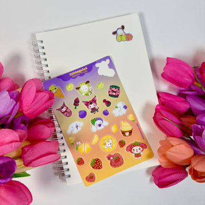 Kawaii Fruit Friends Waterproof Sticker Sheet | Cute Pastel Vinyl Planner Stickers