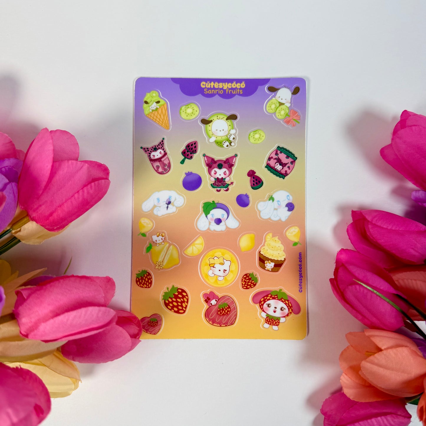 Kawaii Fruit Friends Waterproof Sticker Sheet | Cute Pastel Vinyl Planner Stickers