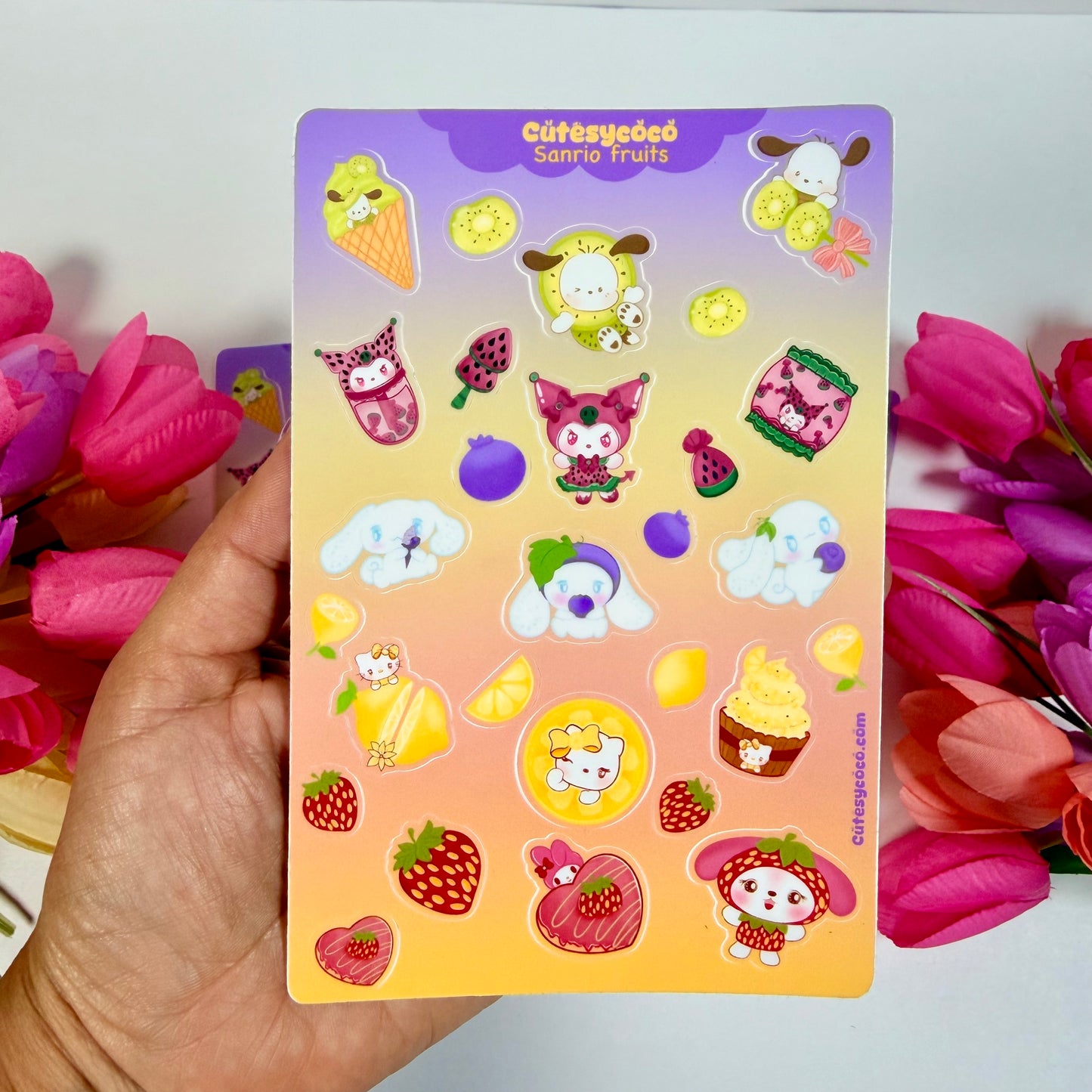 Kawaii Fruit Friends Waterproof Sticker Sheet | Cute Pastel Vinyl Planner Stickers