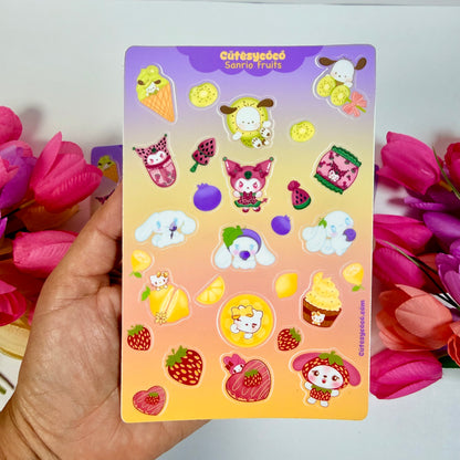 Kawaii Fruit Friends Waterproof Sticker Sheet | Cute Pastel Vinyl Planner Stickers
