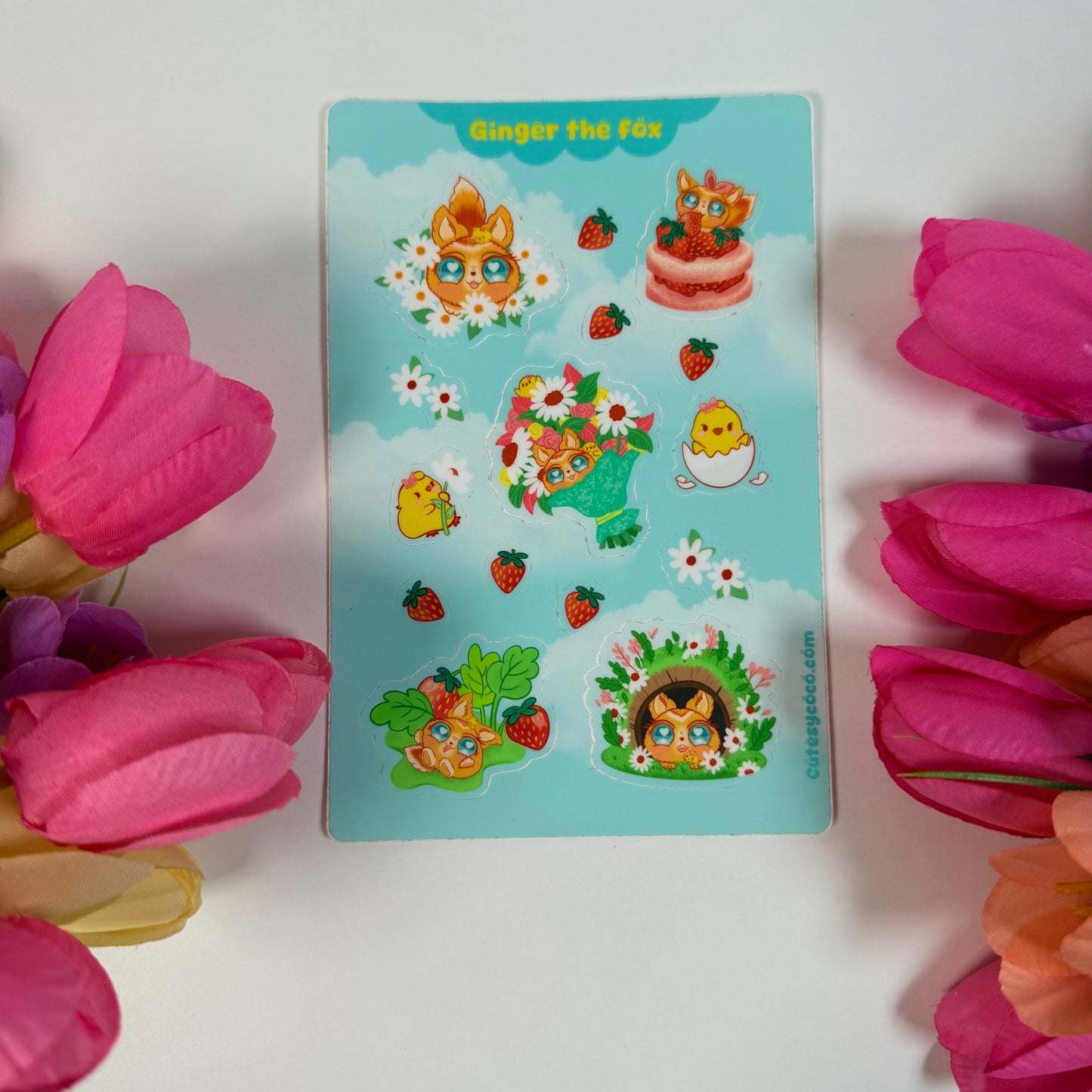 Ginger the Fox Kawaii Waterproof Sticker Sheet | Cute Fox Vinyl Planner Stickers