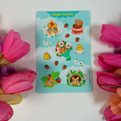 Ginger the Fox Kawaii Waterproof Sticker Sheet | Cute Fox Vinyl Planner Stickers